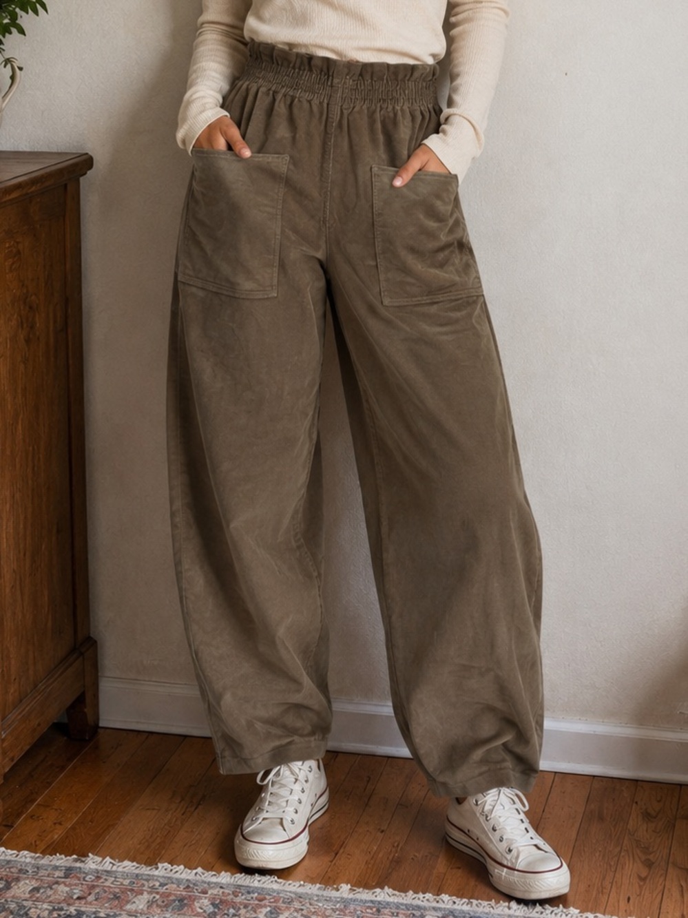 Pietsie Women’s Paper Bag Corduroy Suzani Paz Pants High Waisted in Brown S